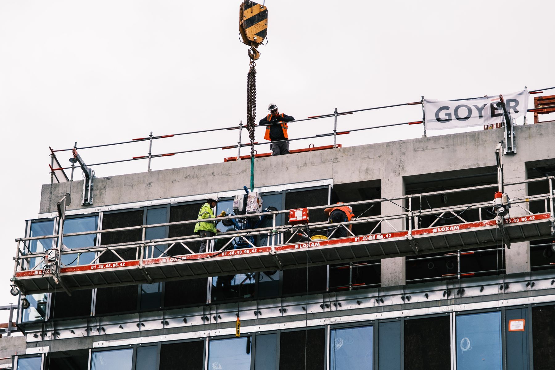 Facade installation on a building under construction