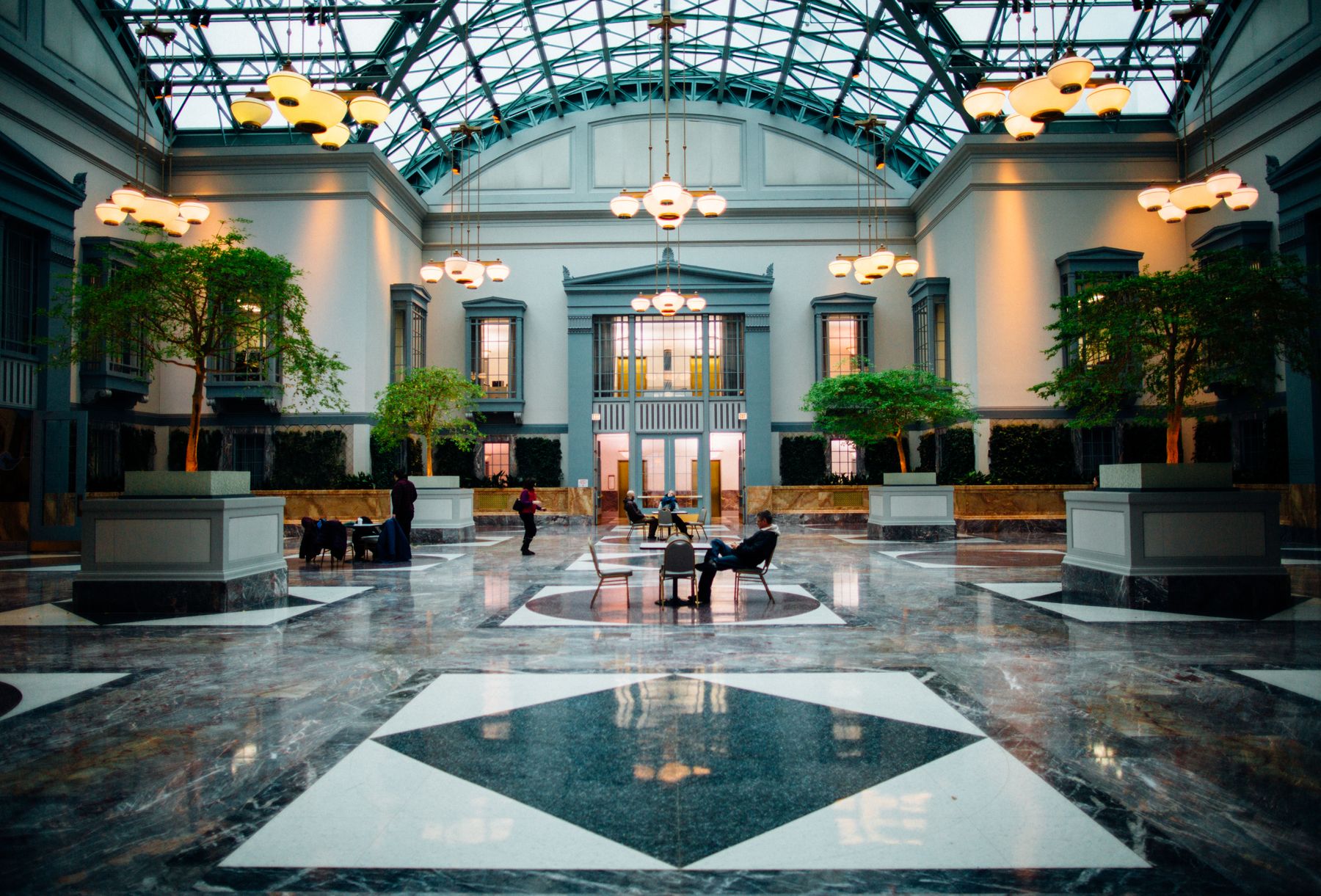 Hotel atrium with glass roof